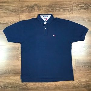 Tommy Hilfiger Men’s Vintage Embroidered Flag Casual Navy Blue Polo Shirt Sz XL